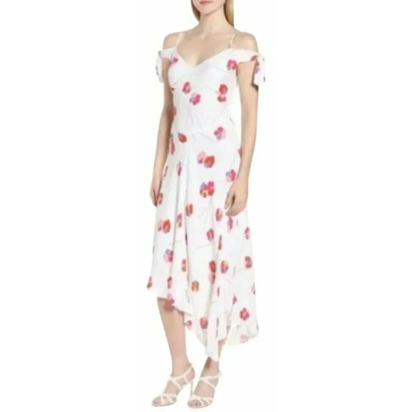 Flowers Dresses & Skirts - New Lewitt Women's Dress Sleeveless V-Neck Floral Print White Size 14